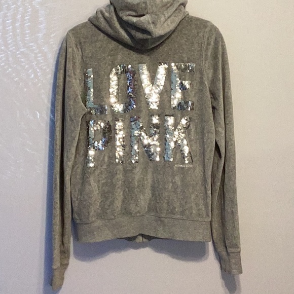 Pink grey velour zip up hoodie size small - Picture 5 of 7